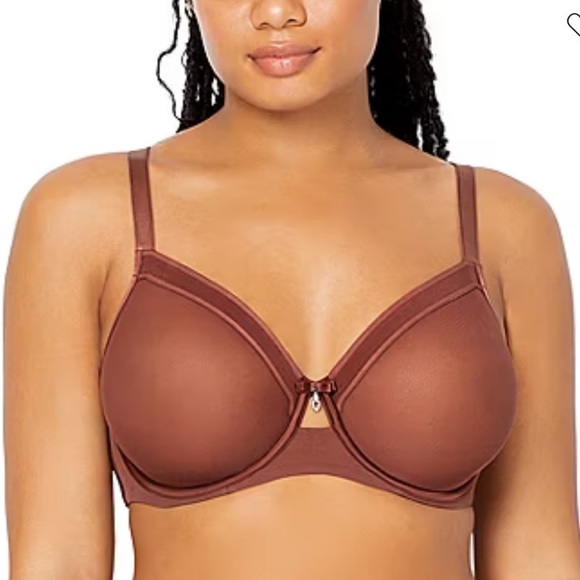 NWT Curvy Couture Sheer Mesh Full Coverage Unlined Underwire Bra Brown 36H - Picture 6 of 6